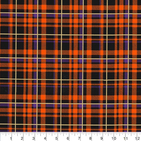 Find The Fabric Traditions Halloween Orange Plaid Glitter Home